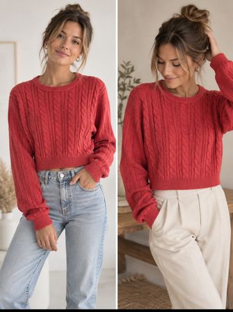 Even&Odd Pullover rot Zopfmuster kurz guter Zustand