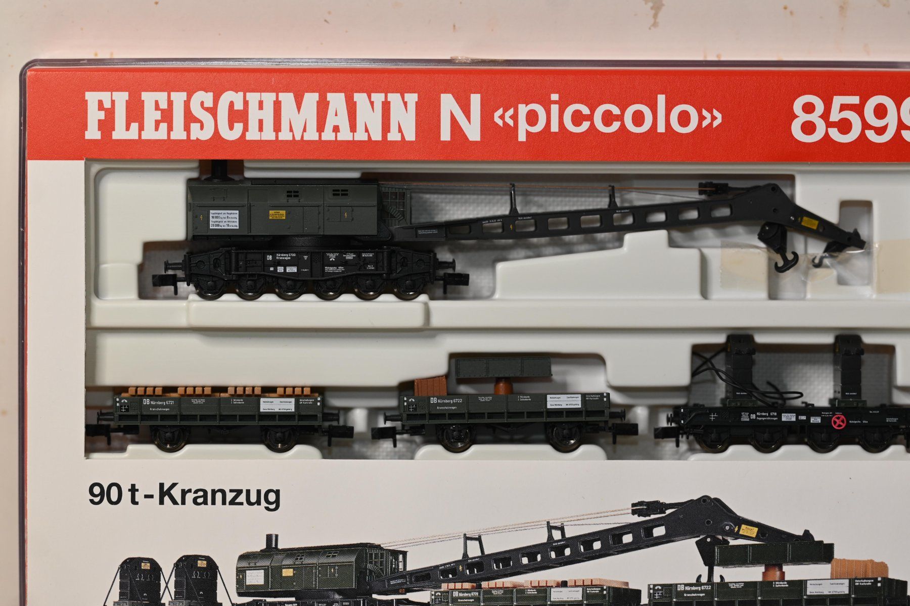 Fleischmann Modellini di ferrovie: Fleischmann N piccolo 8599 90t Kranzug – Nuovo (secondo la descrizione) da Laupen ZH venduto da Zmoewe 2