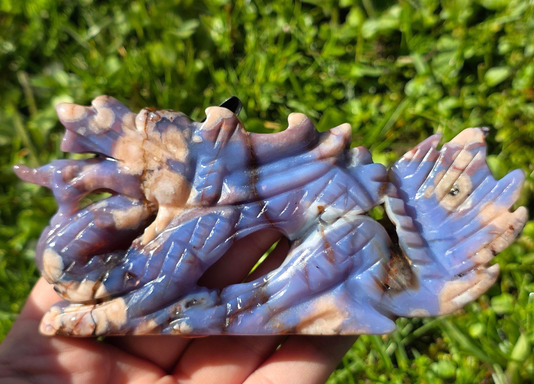 Minerali & Pietre curative: HQ Blauer Blumenachat Drache D 155g – Nuovo e nell'imballaggio originale da Matzingen venduto da Shay_Crystalz