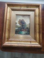 Tableau Ancien Huile - Paysage romantique au bord de l'eau 