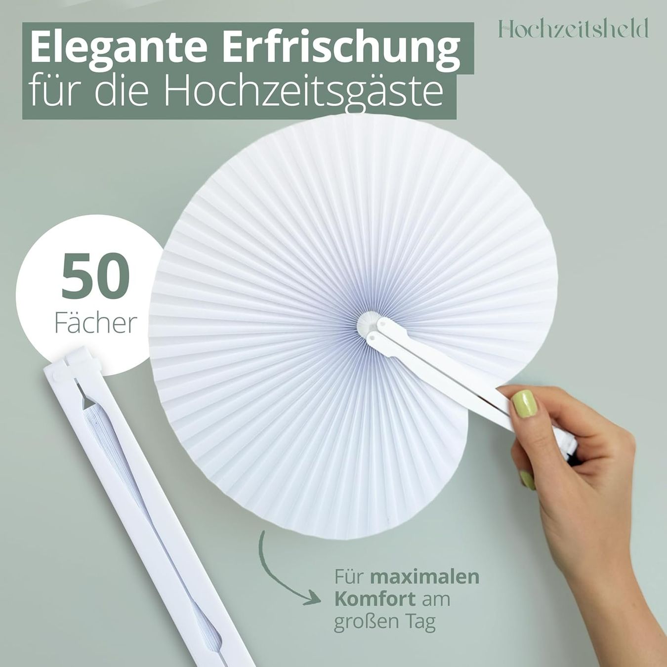 Tutte le decorazioni: Hochzeitsfächer 50 Stück weiss Papierfächer – Nuovo e nell'imballaggio originale da Suhr venduto da SchnapperCH 2