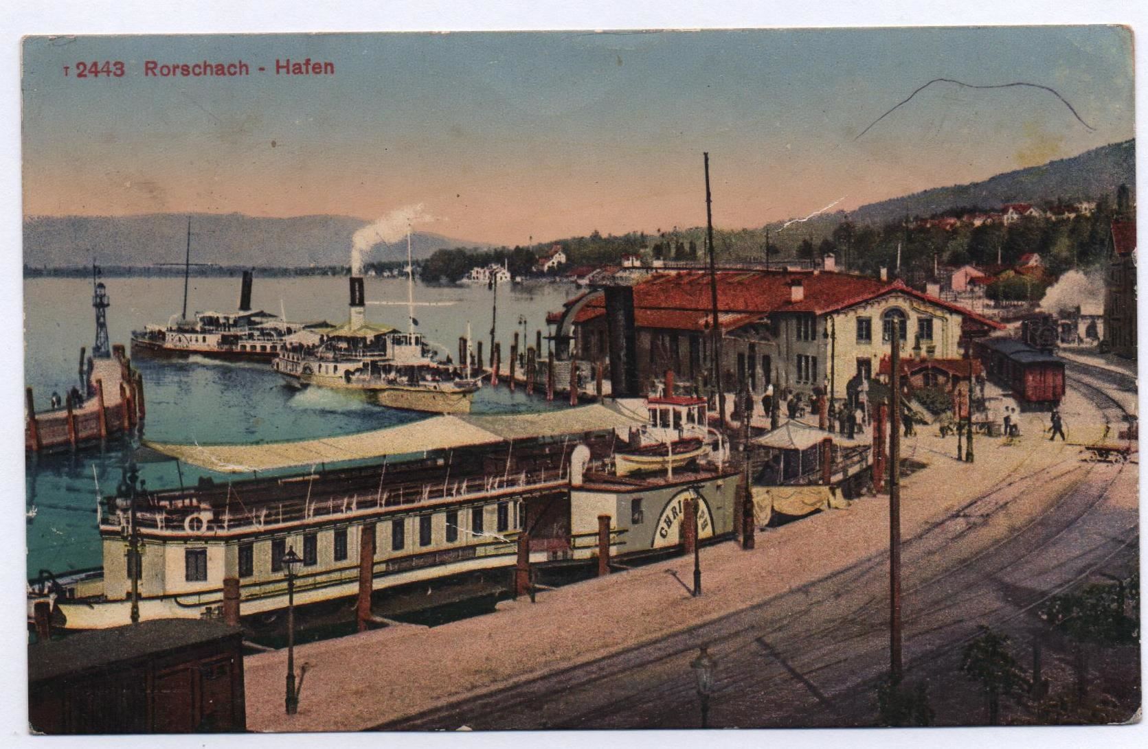 Cartoline postali: RORSCHACH Hafen mit 3 Dampfschiffen – Usato da Jona venduto da philajona