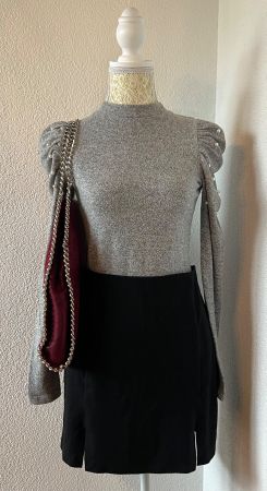 Zara Grey long sleeve top with pearl buttons
