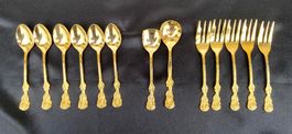 Goldfarbenes Vintage Dessert-Besteck mit Blumendeko
