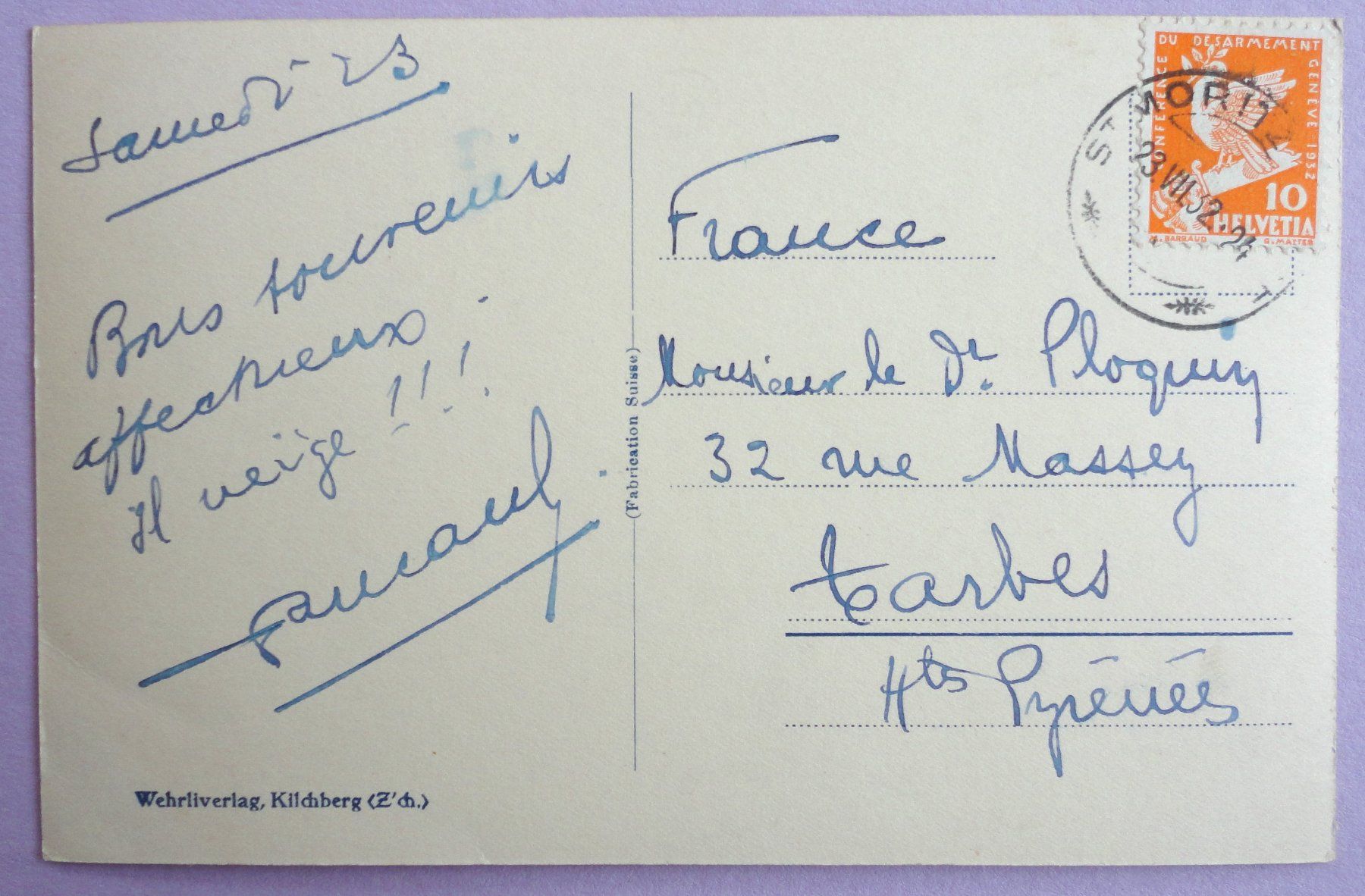 Cartoline postali: St. Moritz – Usato da Fétigny venduto da Billy2miny 1