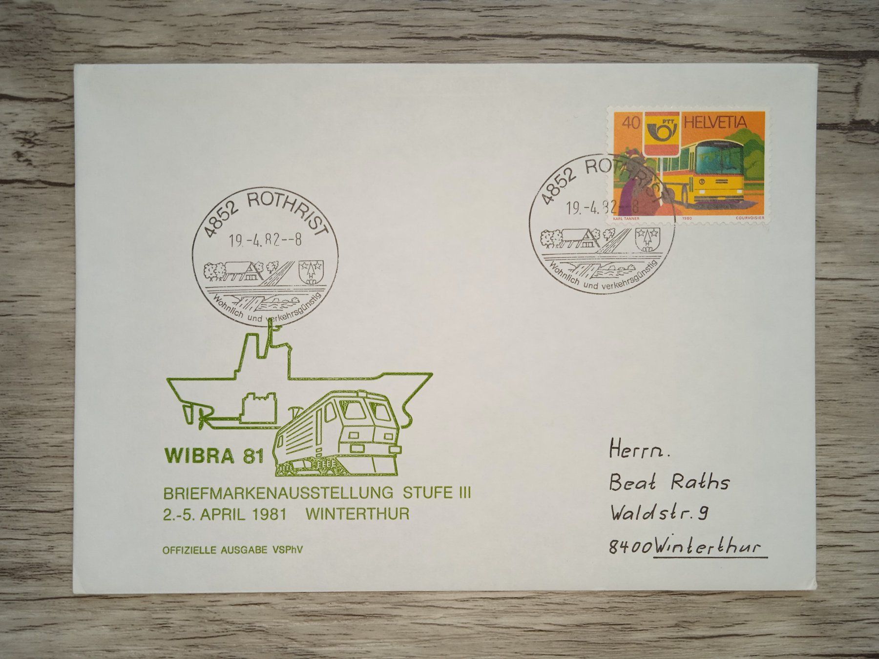 Tutti i francobolli: TR18 Enveloppe + Timbre Suisse 1982 – Usato da Cousset venduto da Patrick_Collections