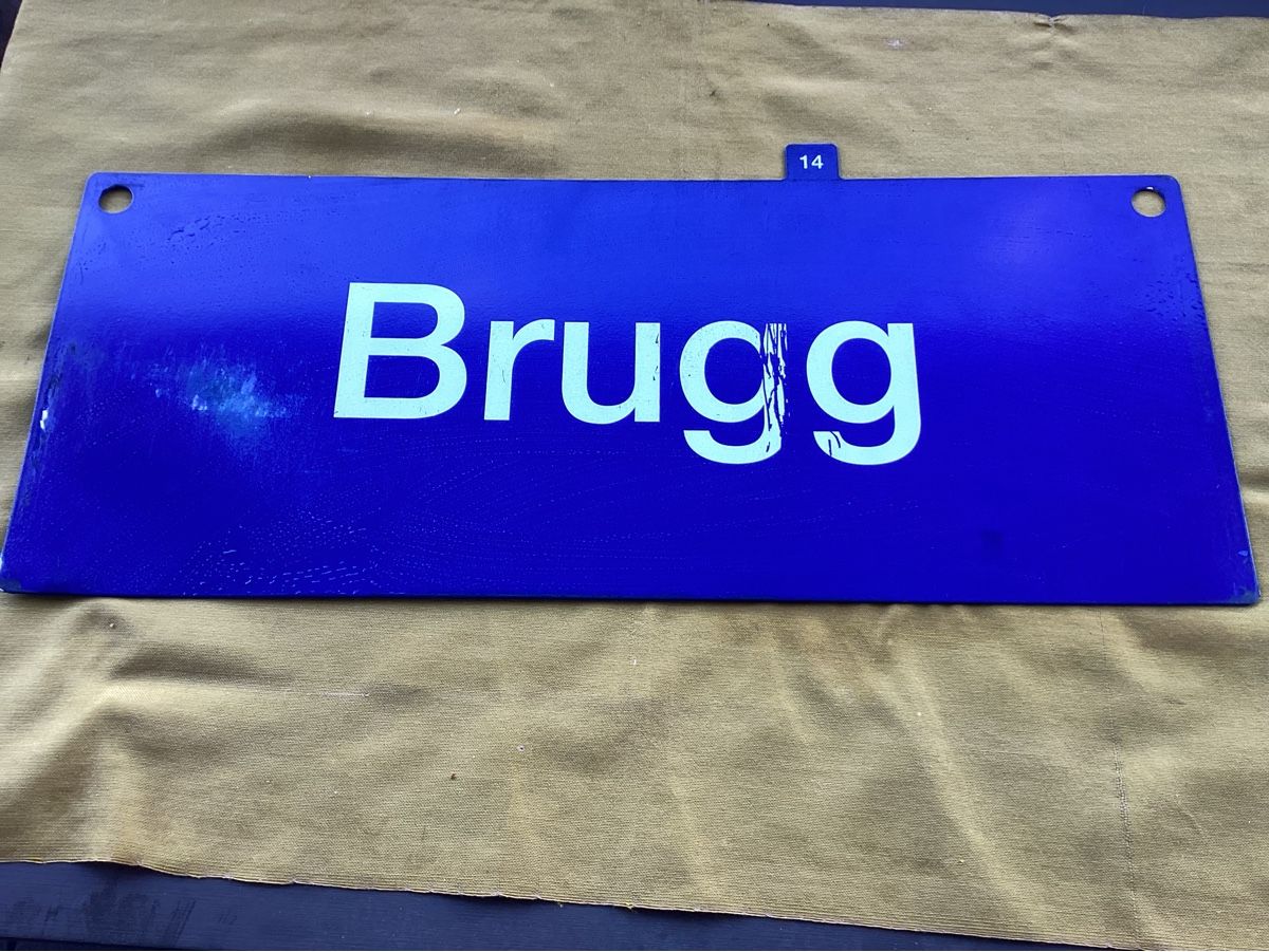 SBB/CFF/FFS Insegne: Originales SBB/CFF/FFS-Metallschild, Brugg / Basel SBB – Usato da Minusio venduto da scotch111