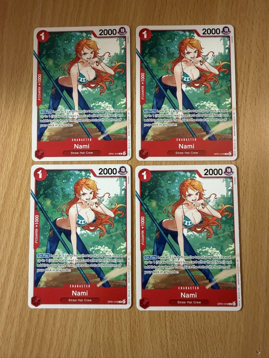 Bandai Carte collezionabili: One Piece 4 x Nami OP01-016 – Usato da Schöftland venduto da 160grams