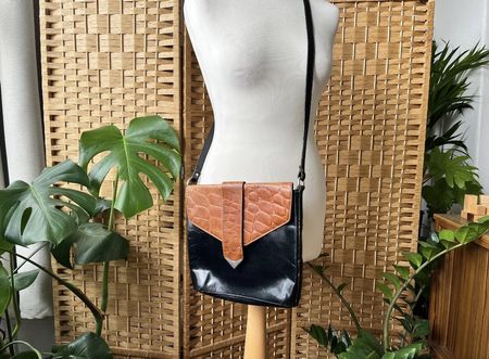 80ies Vintage Umhängetasche aus Leder-Mix