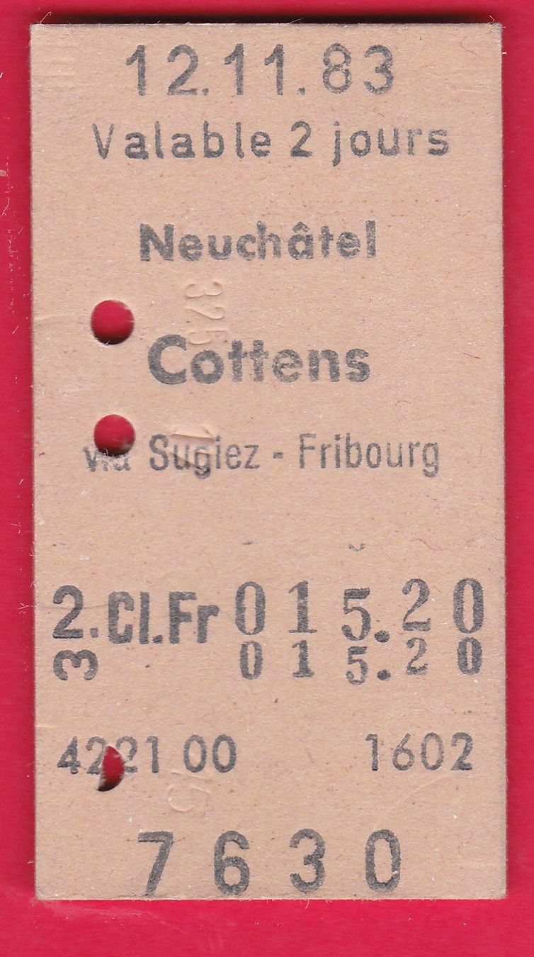 Biglietti: KARTON BILLETT, NEUCHATEL - COTTONS, 2.KLASSE, EINFACH – Usato da Oberrieden venduto da Gebirgsstelze