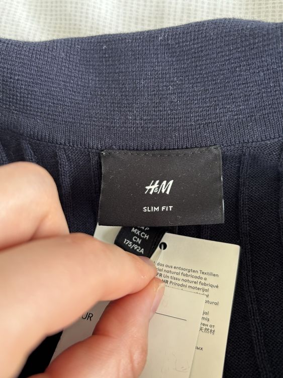 H&M Slim Fit Knitted Polo Shirt Size S Navy Blue New 3