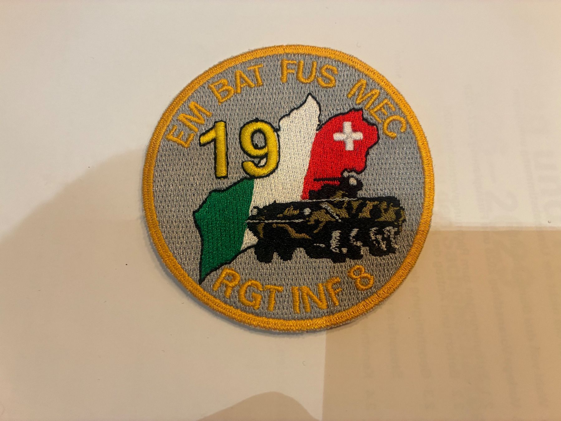 Schweizer Armee Toppe: Badge EM Bat fus mec 19 – Usato da Oberiberg venduto da stab