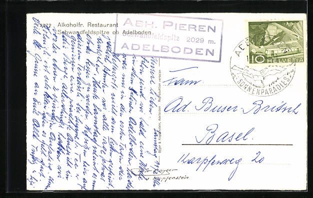 Cartoline postali: Adelboden, Restaurant Schwandfeldspitze – Usato da Berlin venduto da bartko-reher 1
