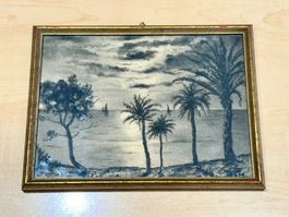 Antike Lithografie im Glas + Holzrahmen ( 26 x 20 ) cm