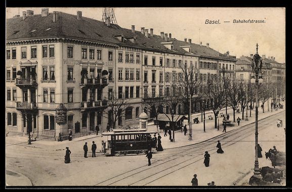 Cartoline postali: AK Basel, Bahnhofstrasse mit Strassenbahn – Usato da Berlin venduto da bartko-reher