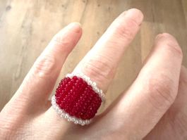 🟢 Bague pièce unique rouge blanche / Handmade Ring Rot 54