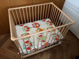 Laufgitter Geuther Holz mit Brett u Eulentuch guter Zustand
