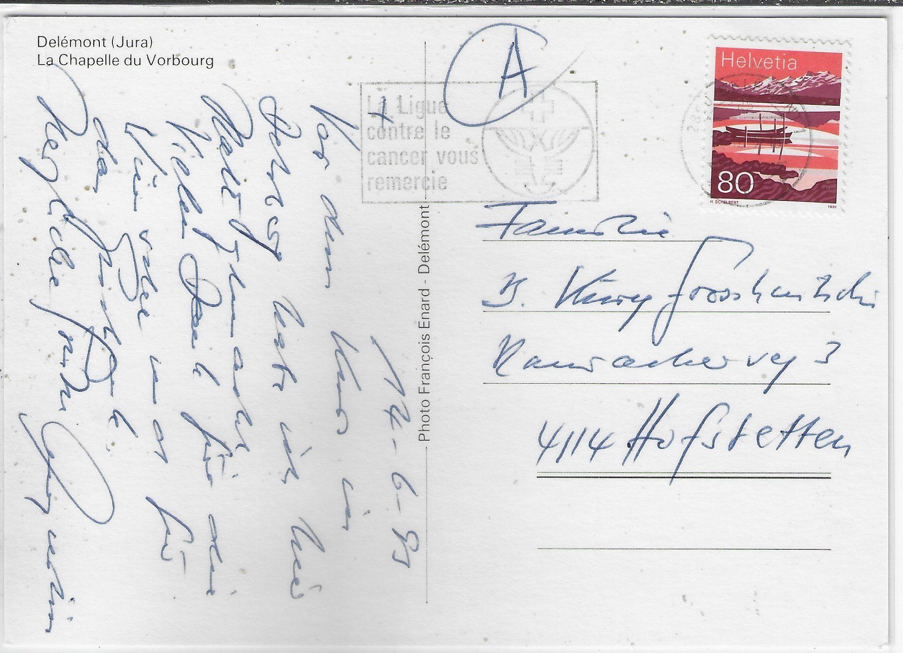 Cartoline postali: Delemont - La Chapelle du Vorbourg – Usato da Ettingen venduto da Kartenplanet 1