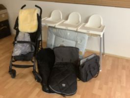 Kinderwagen Set mit Hochstuhl ,Wickelauflage schwarz .