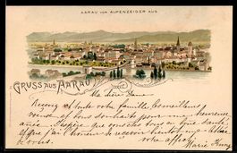 Lithographie Aarau, Ortsansicht vom Alpenzeiger aus