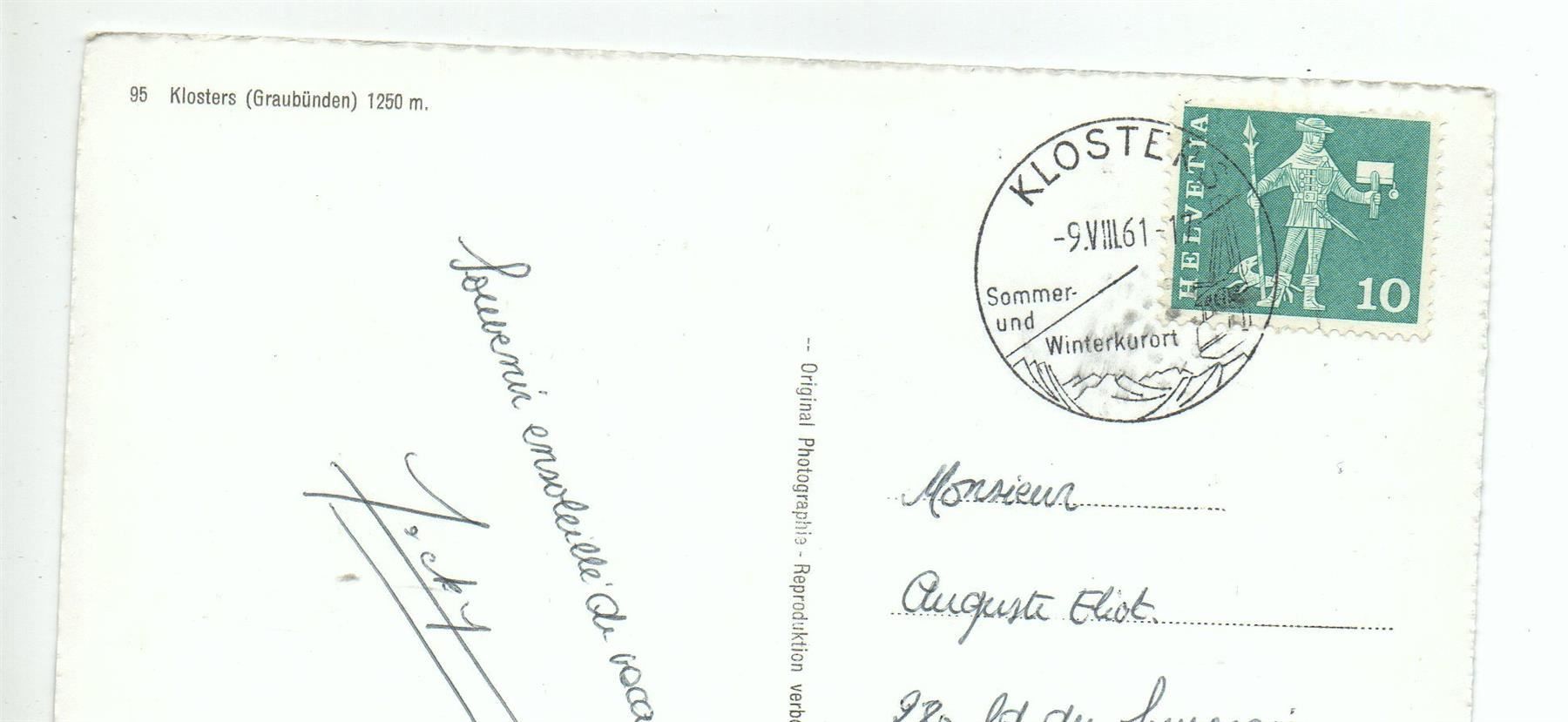 Cartoline postali: KLOSTERS – Usato da Jona venduto da philajona 1
