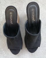Plateau-Pantoletten, Tulipano, schwarz, 41, Wildleder/Kork