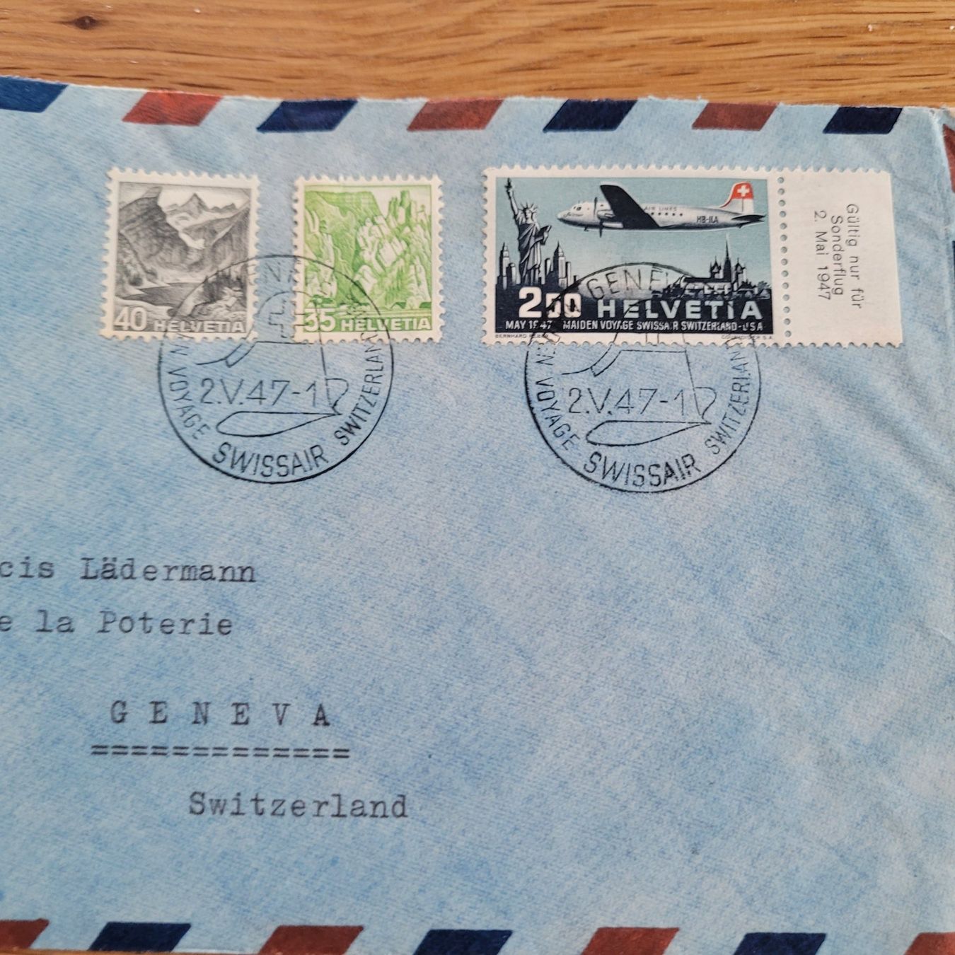 Tutti i francobolli: Luftpost Swissair Genève 1947 – Usato da Biel/Bienne venduto da Destockweb 1