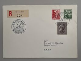 1950 Tag der Breifmarken Eing. Brief Nr. 286+288+J133