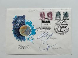 MIR Sojus TM-15 Startbeleg 27.2.92 2 Stempeln, 3 OU Tognini