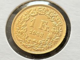 Schweiz 1 Silber-Franken 1943 B vzgl vergoldet Helvetia