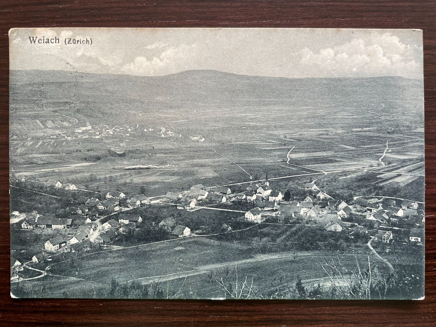WEIACH Ortsansicht von oben, Bahnlinie mit Dampfzug, 1917 (Gebraucht ...