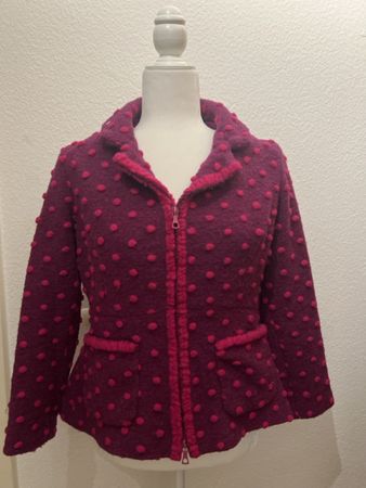 Handgemachte Wolljacke | Beere-Pink mit Punkten | Gr. 38