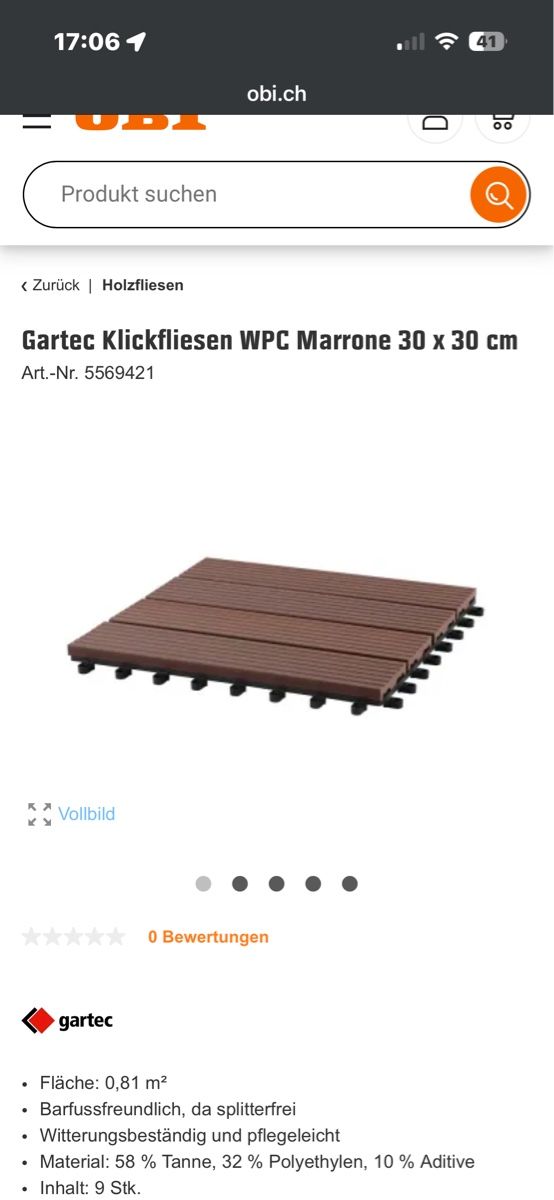 Rivestimenti per pavimenti: Gartec Klickfliessen Marrone 30x30cm – Usato da Hinwil venduto da YoloSwaggot