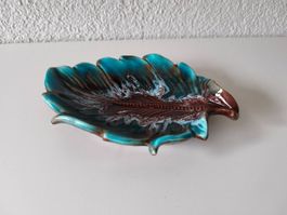 Vallauris Schale Feder Design Keramik braun blau 23cm