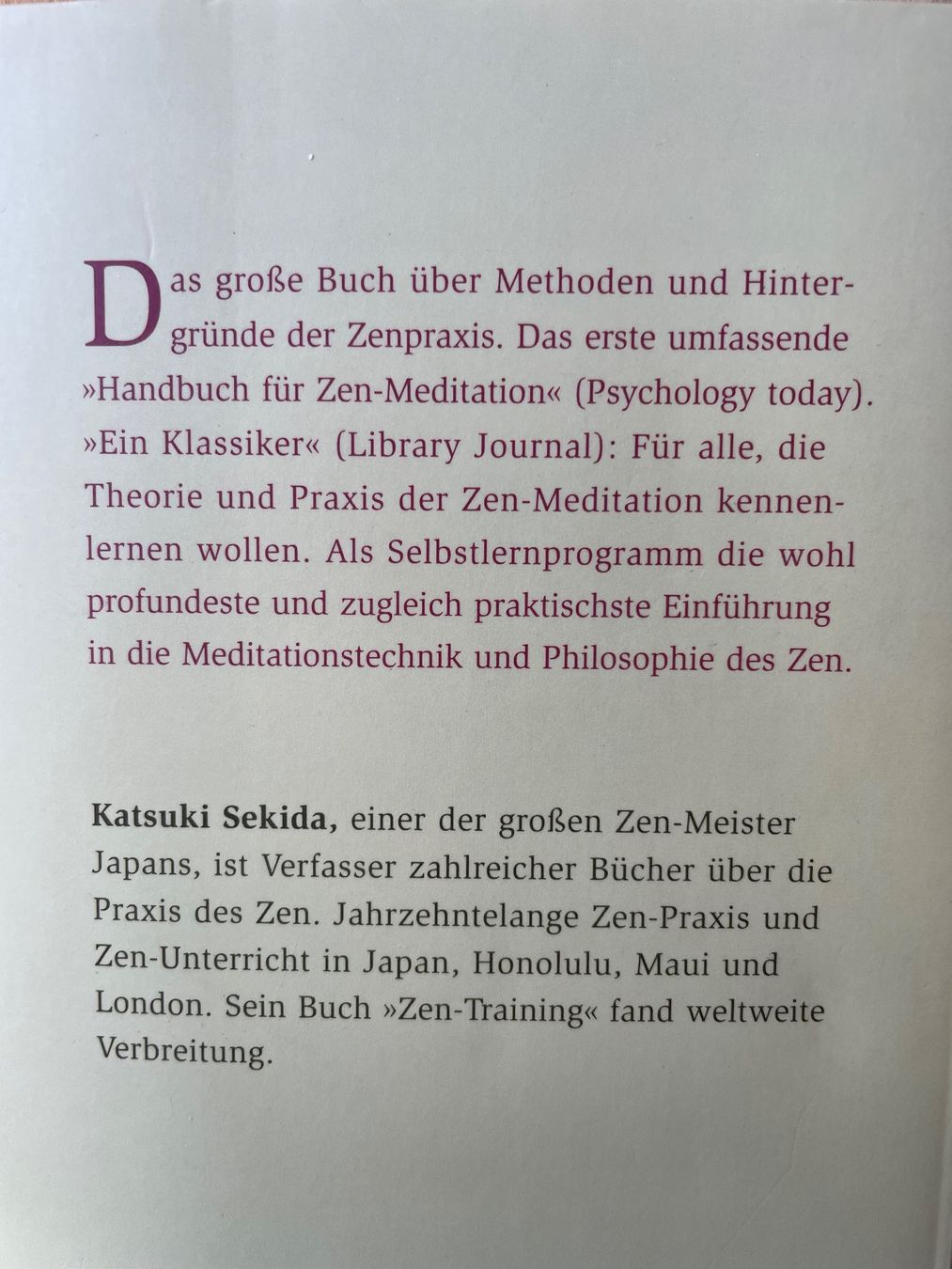 Libri: Zen-Training von Katsuki Sekida, Praxis, Methoden, Top! – Usato da Sent venduto da ManuelB07 1