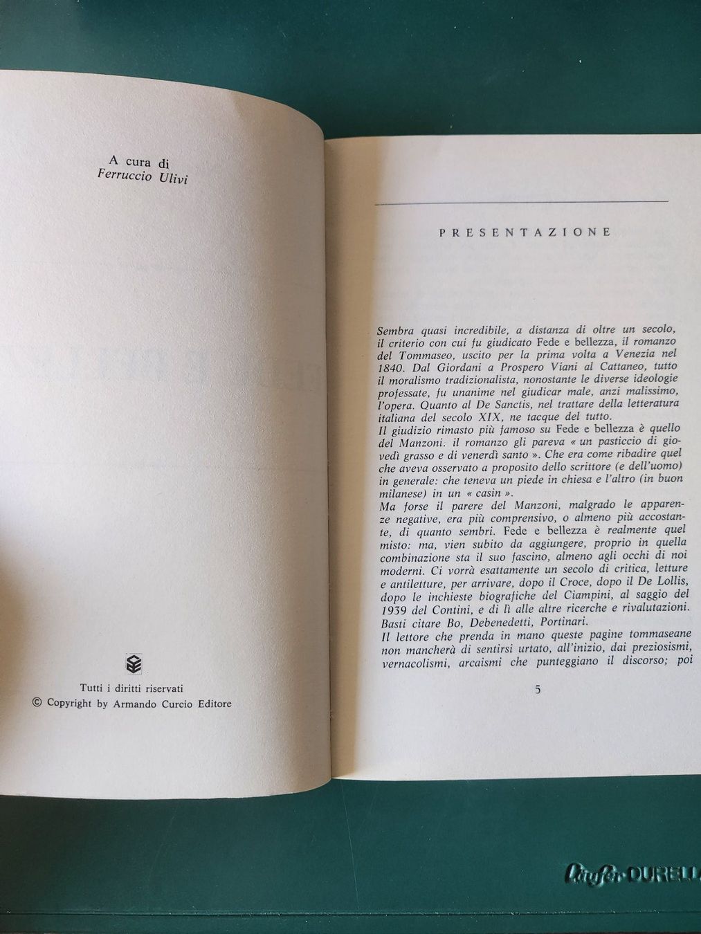 Libri: FEDE E BELLEZZA, N.Tommaseo, ed.A.Curcio, 1978 – Nuovo (secondo la descrizione) da Dübendorf venduto da elisa.desio 1