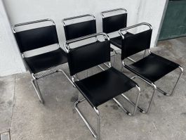 5 Freischwingerstühle S43 Mart Stam Chrom Leder 
