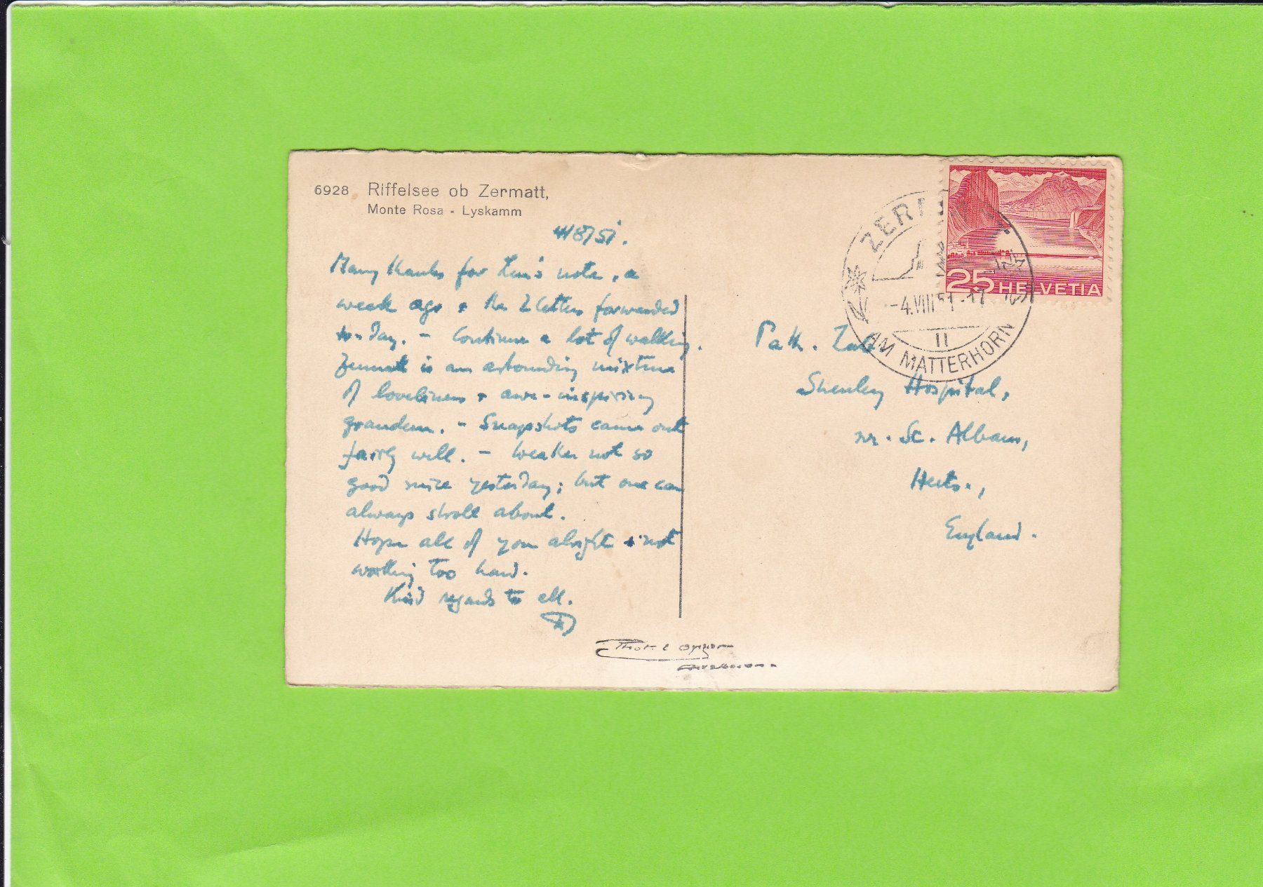 Cartoline postali: 6928 Riffelsee – Usato da St. Peterzell venduto da neckertal 1
