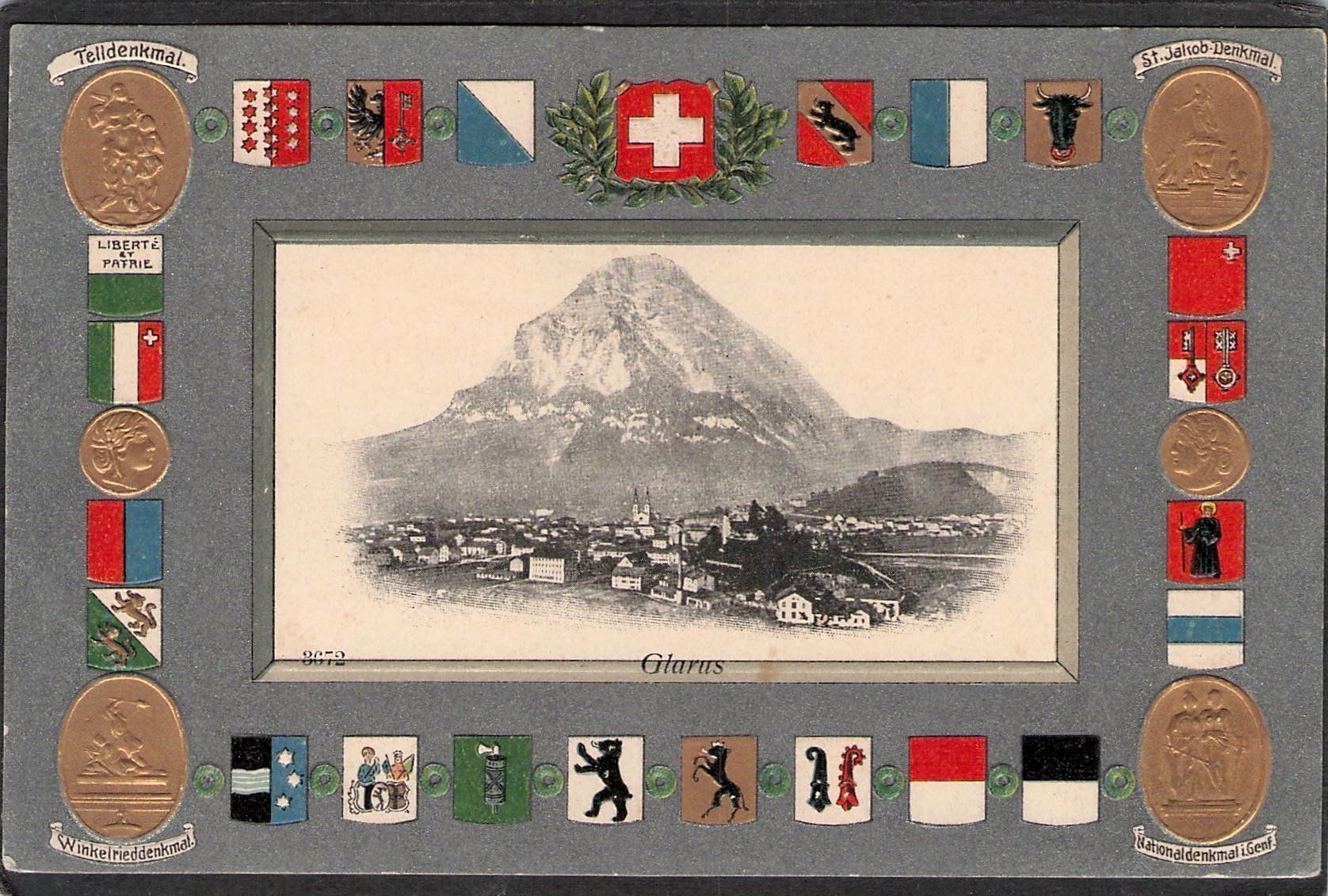 Cartoline postali: ^Glarus , Wappenkarte , 1907 – Usato da Reichenburg venduto da Pipo-67