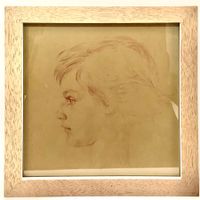 Federzeichnung "Jeunefille" 40cm x 40cm Holz gerahmt