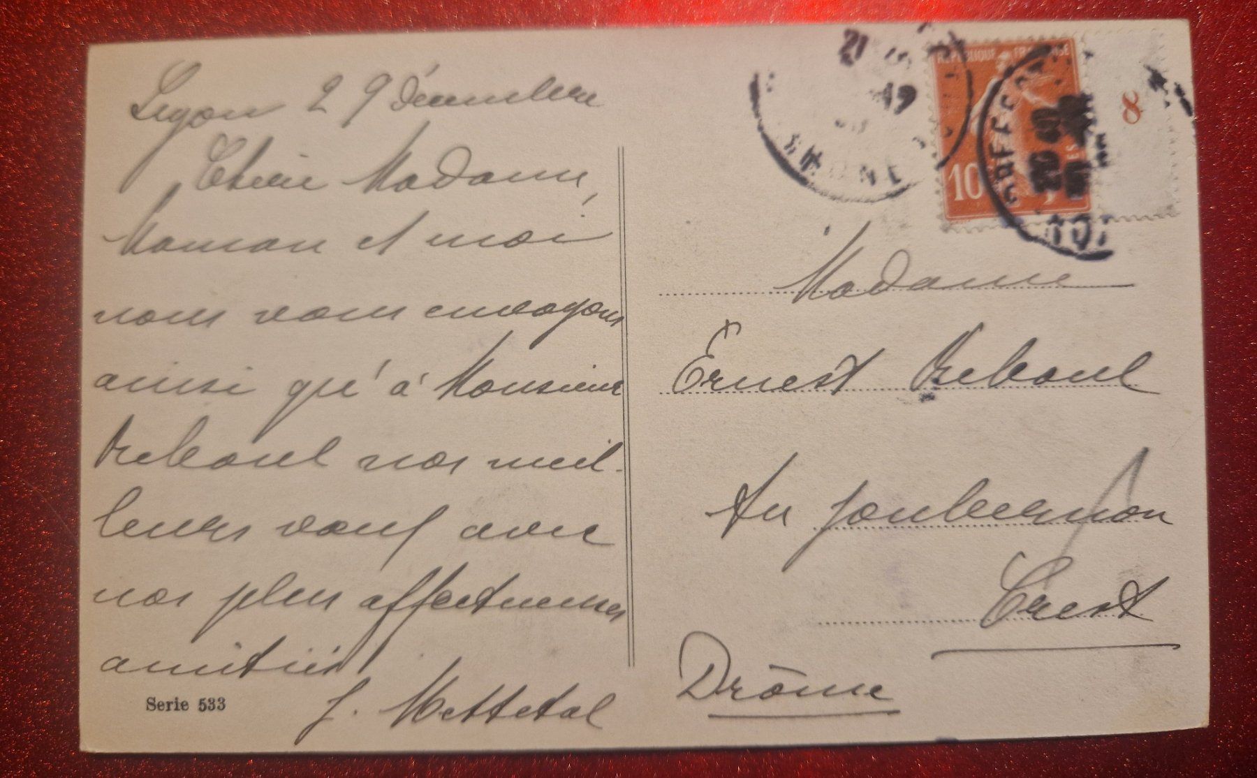 Ansichtskarten: Kitschkarte "Bonne Année"  ca 1910 – Gebraucht aus Melchnau von Fishel 1