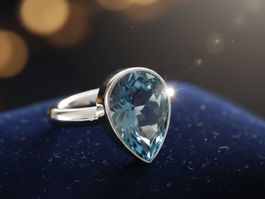 Silberring(925) mit facettiertem blauen Topas-Zirkonia - Neu