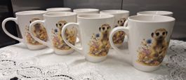 8 Kaffee Tassen mit Erdmännchen Motiv, Neu!
