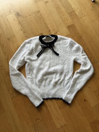 Zara Damenpullover, Gr. S, weiss, Schleife, Herbst