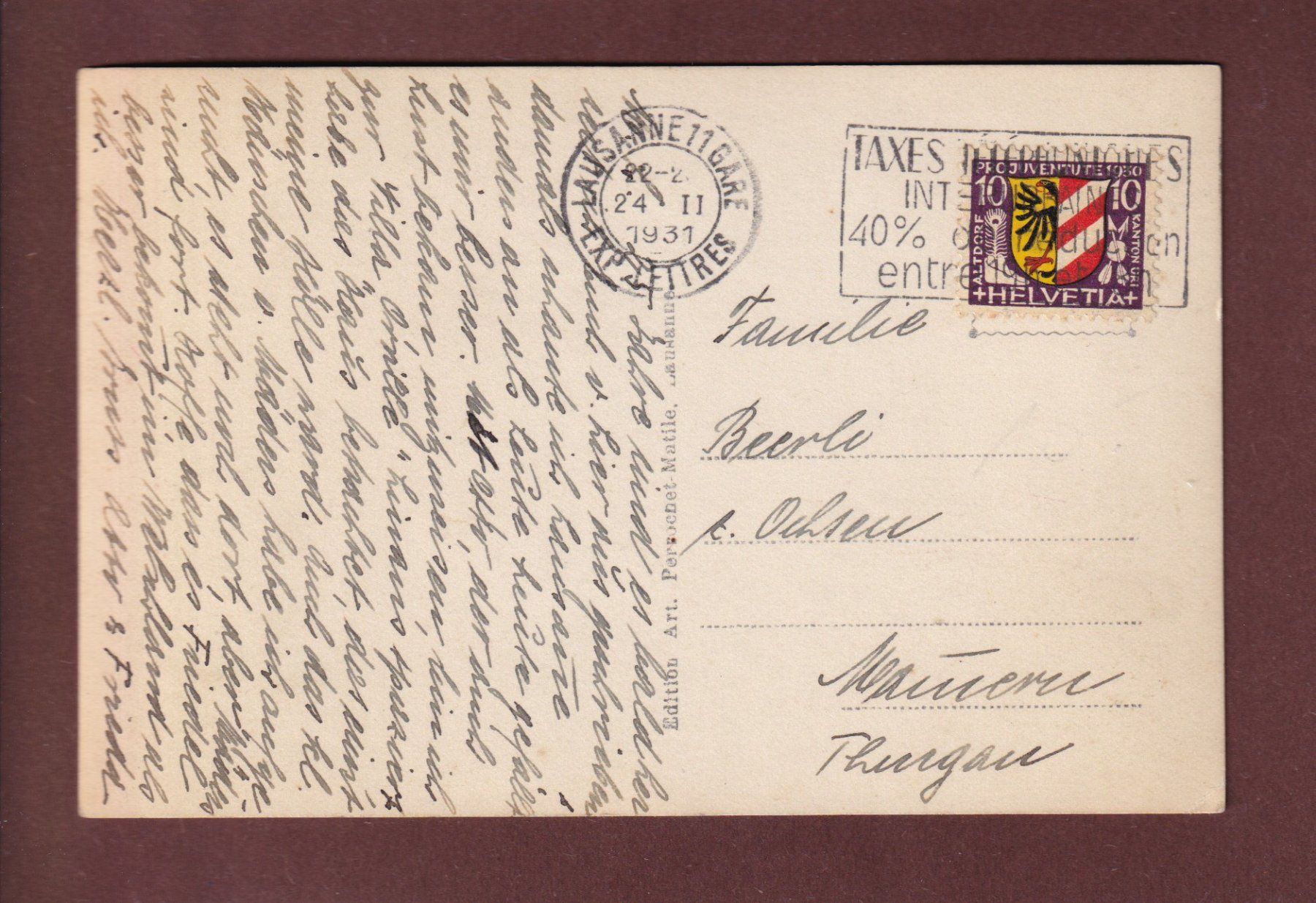Ansichtskarten: LAUSANNE - Vue partielle - 1931 – Gebraucht aus Pully von nicecards 1