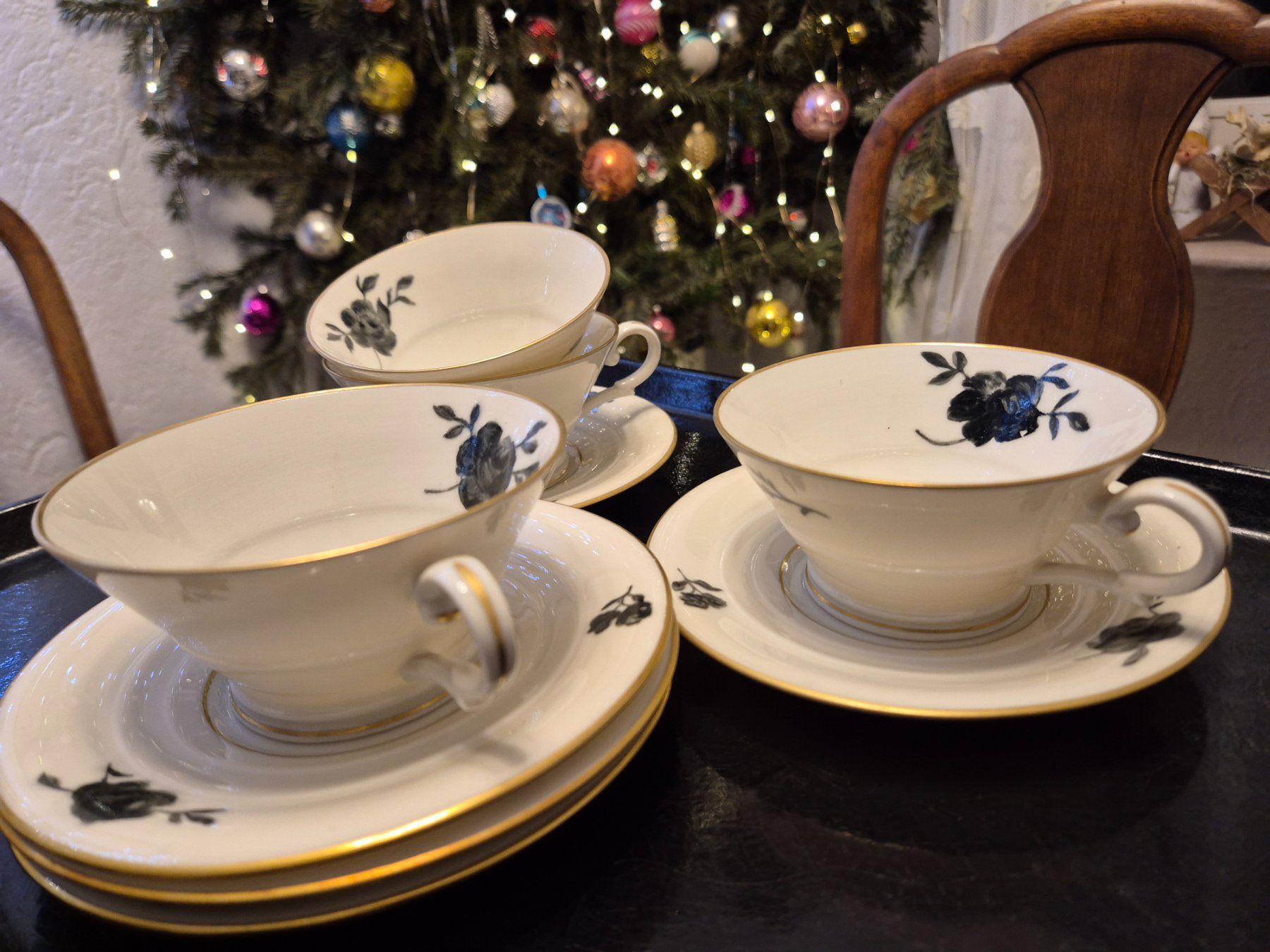 Tazze: 6 Vintage Teeservice, Rosenmuster, Goldrand, – Usato da Bern venduto da aronari 1