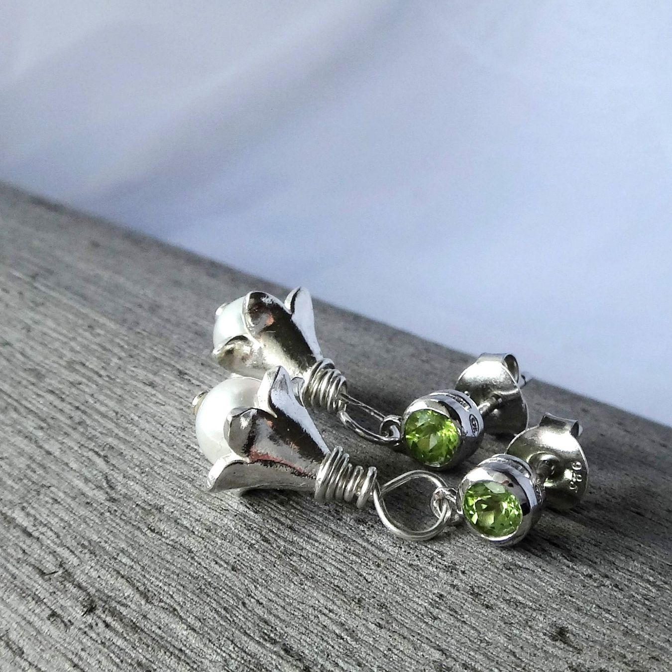 Boucles d'oreille: Ohrhänger Blume Silber 925 - Perle - Peridot NEU – Neuf avec emballage d'origine à Dielsdorf par kumsch 2