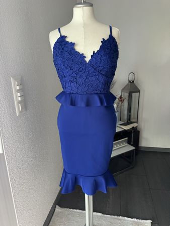 CocktailKleid blau Grösse EU 38 Spitzen-Peplum-Look