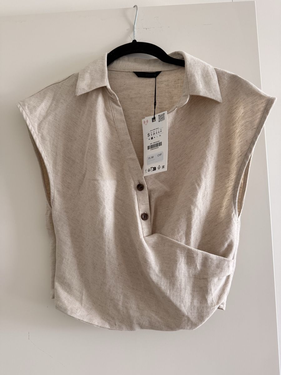 Zara Blusen: Damen Bluse Kurzarm Beige Groesse S mit Etikett – Neu und originalverpackt aus Meilen von tan_v628