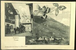 2-Bild-AK TRUNS Postplatz mit Postkutsche